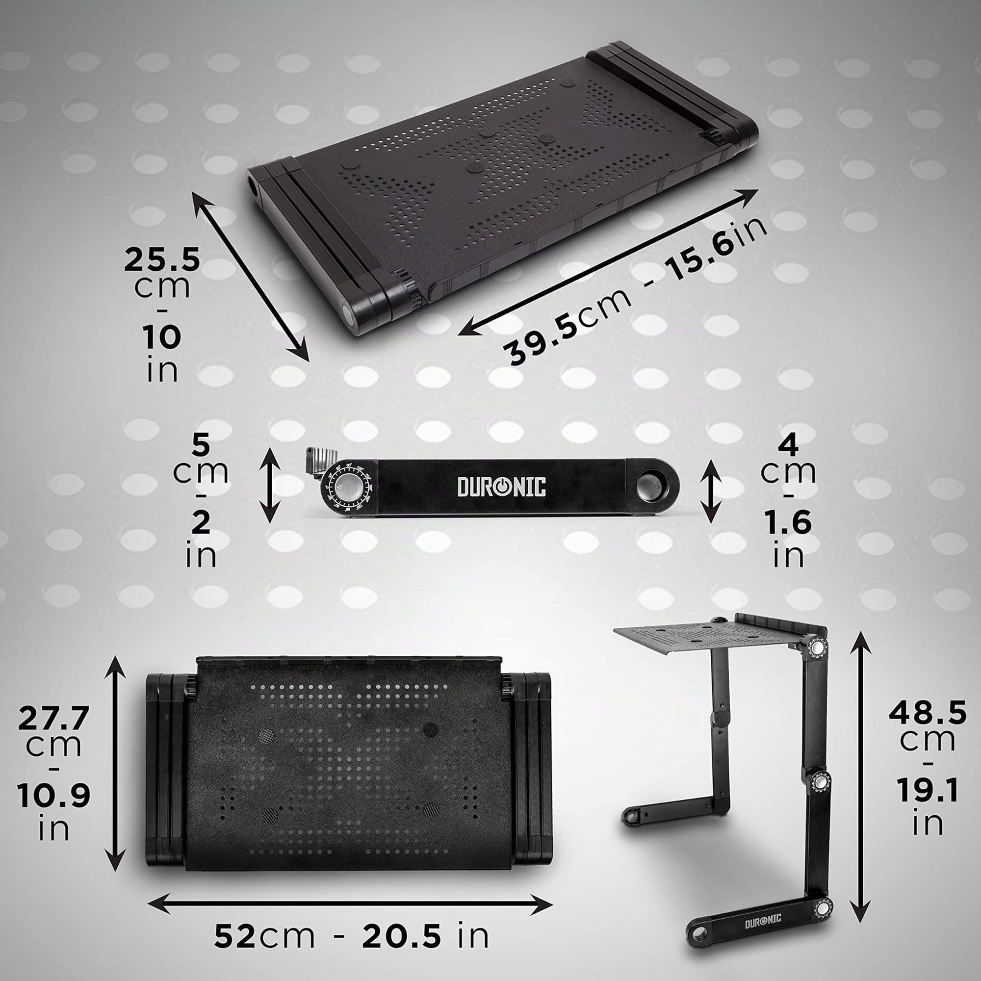 Duronic DML121 Support pour Ordinateur Portable Multifonction Pliable et réglable avec 6 articulations pour Tablette ou MacBook | Hauteur ajustable avec 6 articulations Rehausseur d’écran d’ordinateur portable Charge max 10 kg Support pour livre