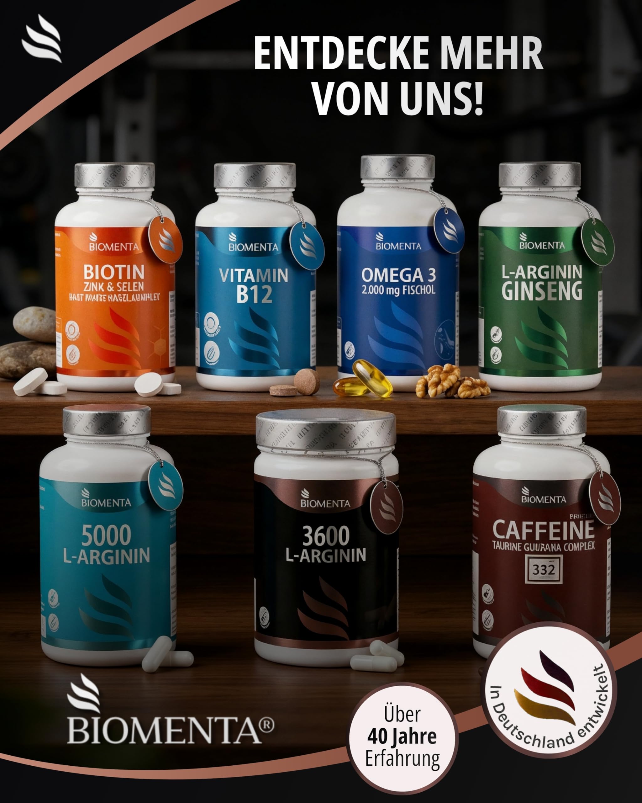 BIOMENTA L-Arginin Hochdosiert I 320 Kapseln mit 913 mg reine Aminosäuren pro Einheit I Pre Workout Nahrungsergänzungsmittel ohne Zusätze I Laktosefrei, sojafrei & glutenfrei I Laborgeprüfte Qualität