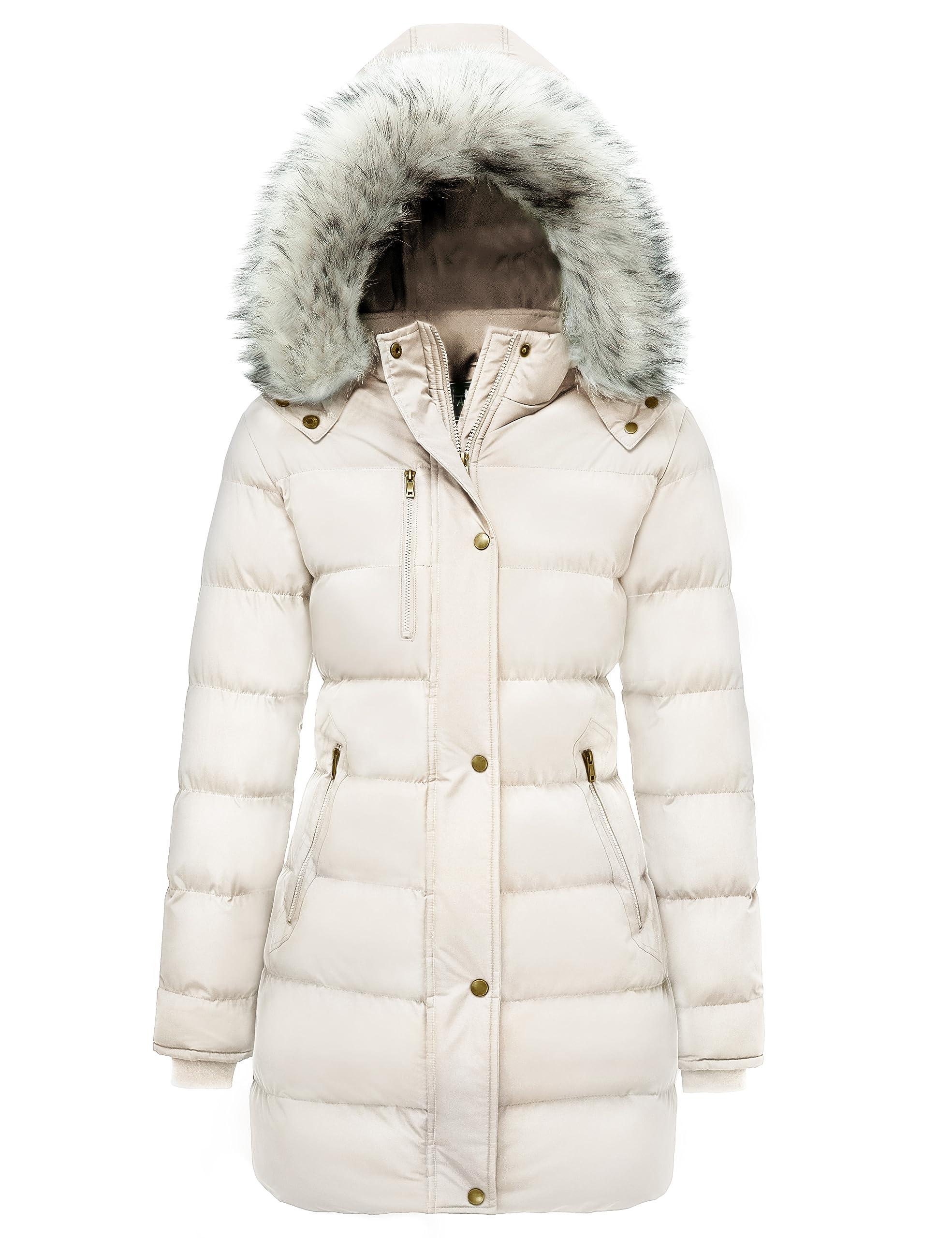 Ampake Women's Winter Long Parka Coat Warm Outwear Puffer Jacket with Hood (Khaki,M)