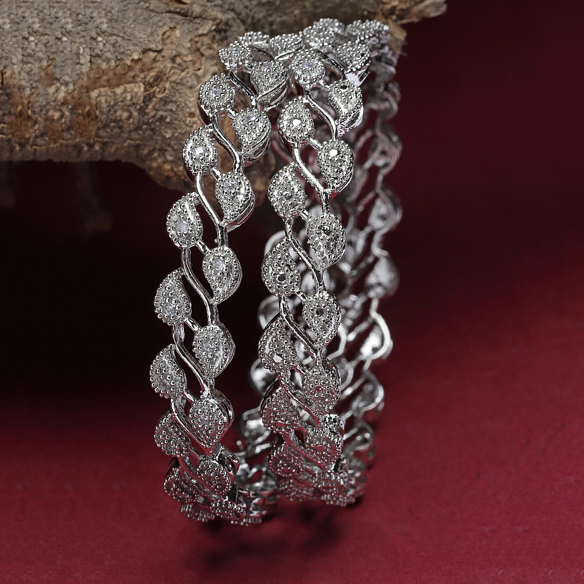 Leaf Shaped AD Plated Bangles for 2.4