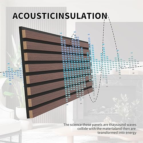 Miniatura 5 de POHARE Paneles de pared de listones de madera, paquete de 2 listones decorativos de madera acústica para pared y techos, paneles acústicos para