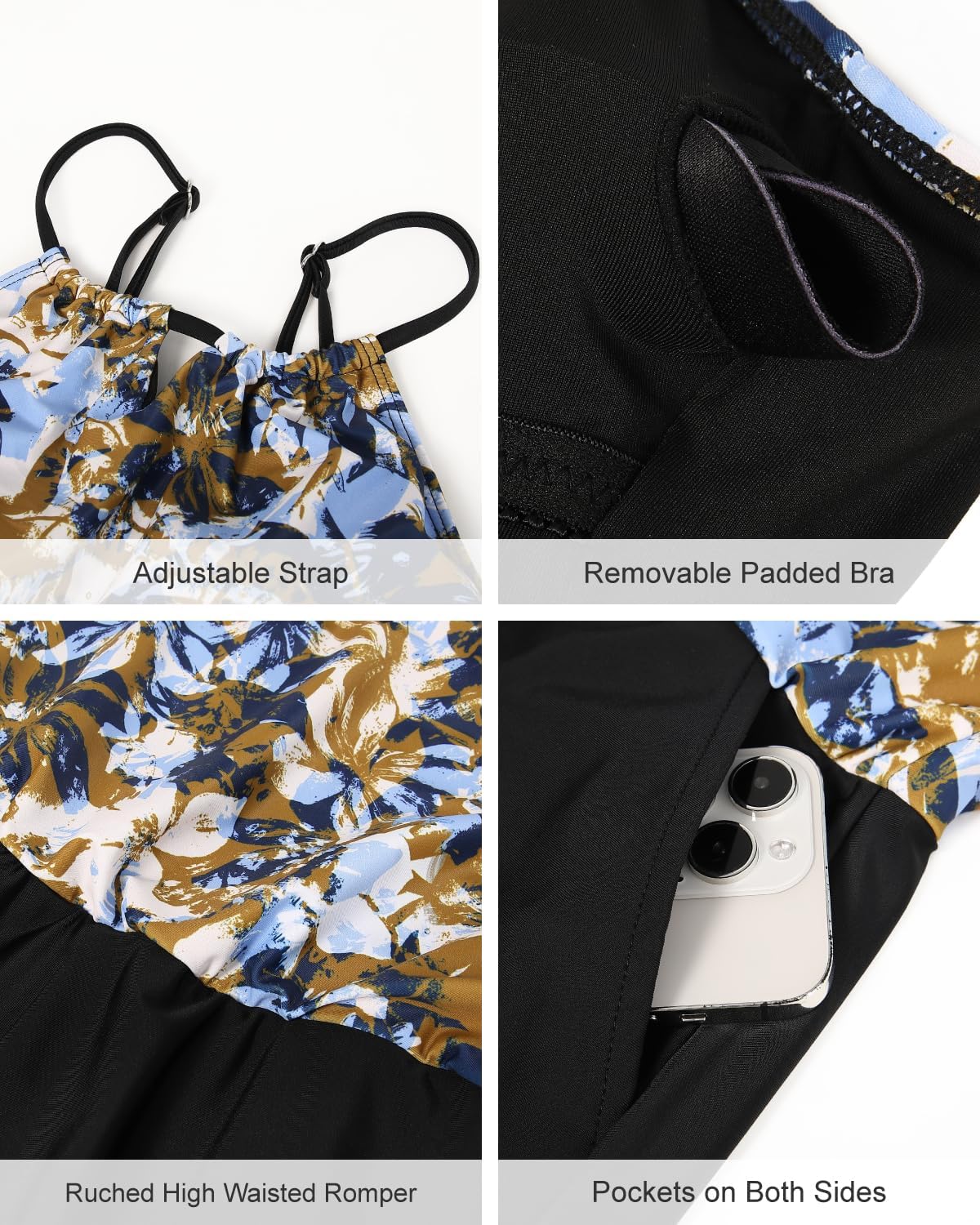 Smismivo Swim Romper with Built in Bra and Pockets 2025 Women's Modest One Piece Swimsuit Shorts Dress Bathing Suit - Image 4