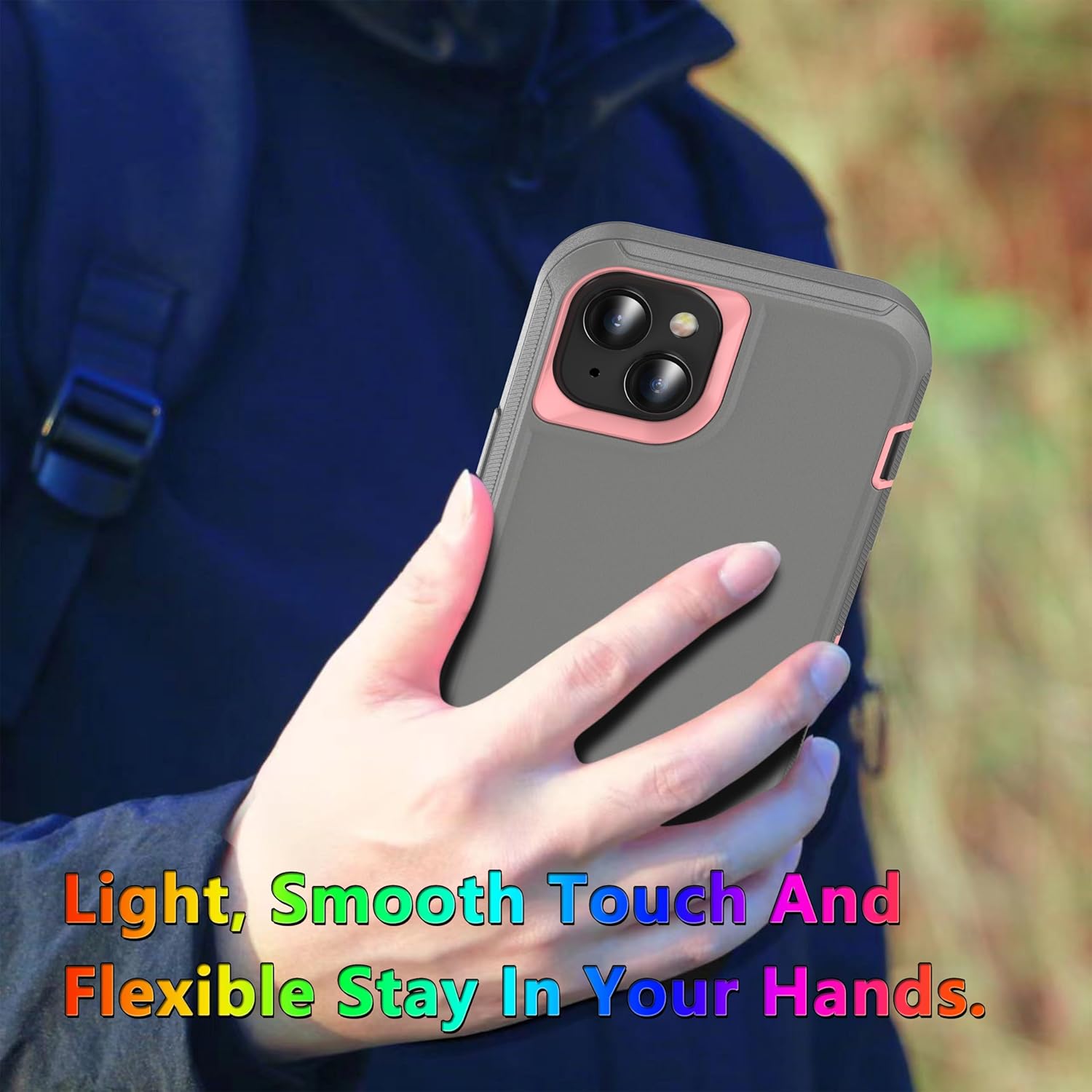 MXX Heavy Duty Made for iPhone 15 Plus Case with Tempered Glass Screen, Camera Lens Protector 3-Layer Full Body Protection - Shockproof Dustproof Cover for 15 Plus Phone Case 6.7" (Gray/Light Pink) - Image 5