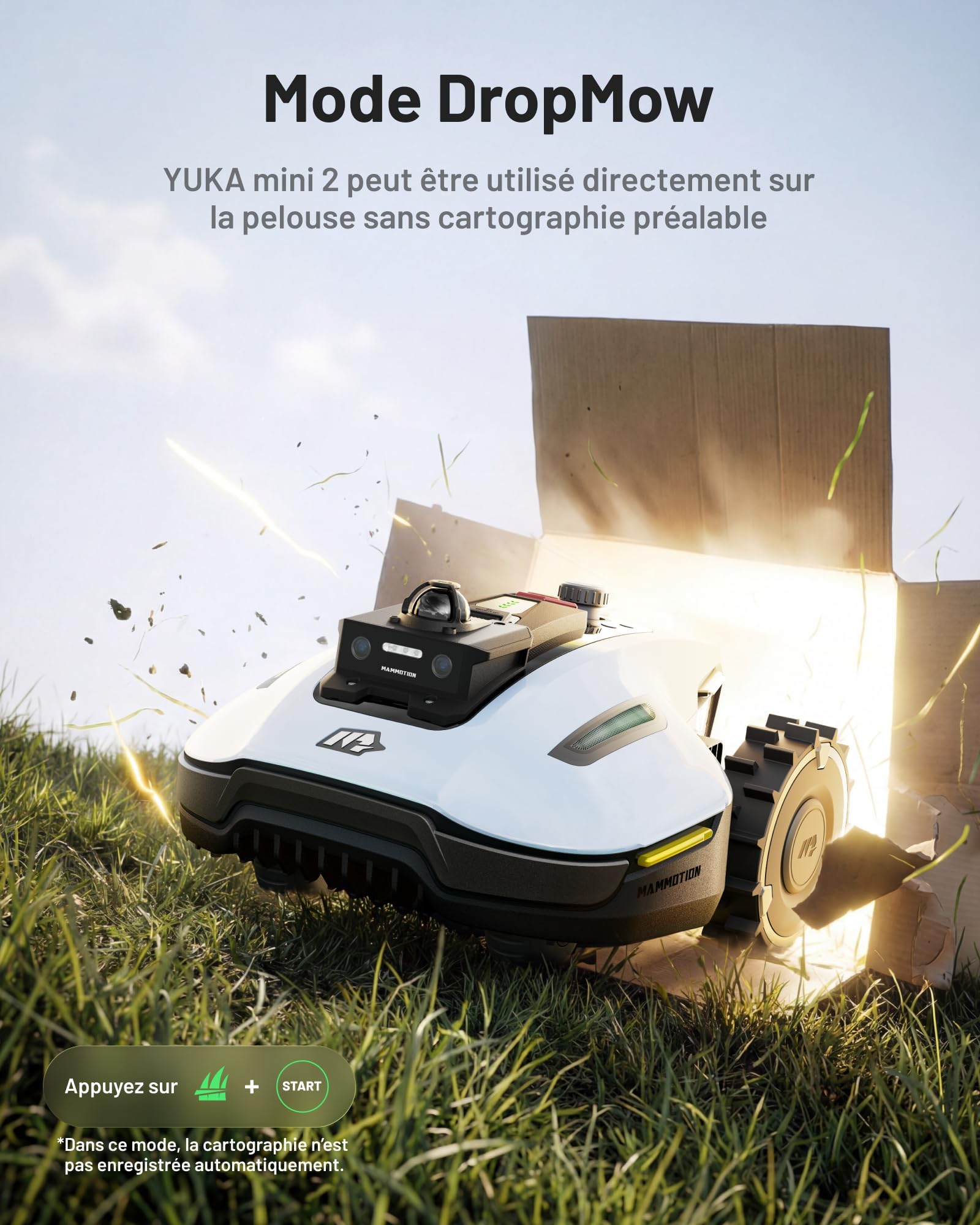 MAMMOTION YUKA Mini 2 1000 Robot Tondeuse sans Fil Périmétrique – Jusqu’à 1000 m², Navigation 360° LiDAR + caméra avec Pilotage par IA, détection de Plus de 300 Obstacles, DropMow, pentes de 45% - 5