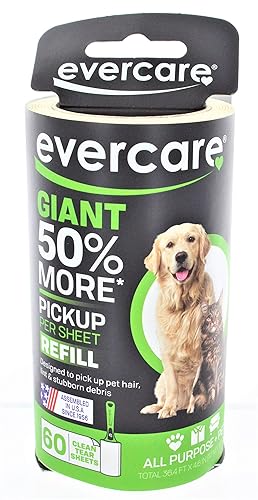 Butler Home Products Evercare - Recambio de rodillo gigante para pelo y pelusa para mascotas, rollo de 60 hojas, paquete de 4