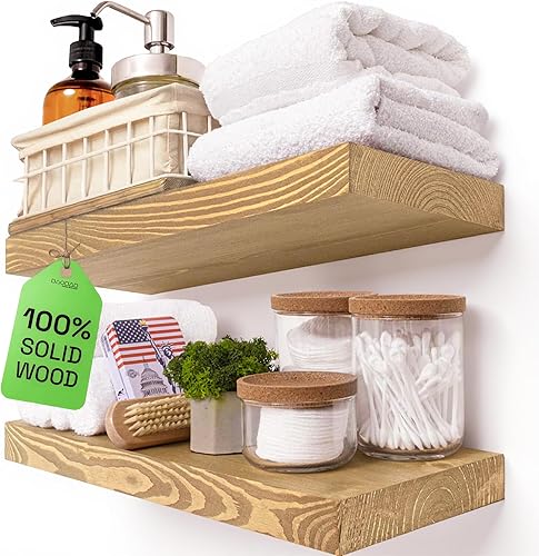 BAOBAB WORKSHOP Estantes flotantes de madera natural para pared de 16 pulgadas, estantes flotantes de pared para cocina y dormitorio, estantes de