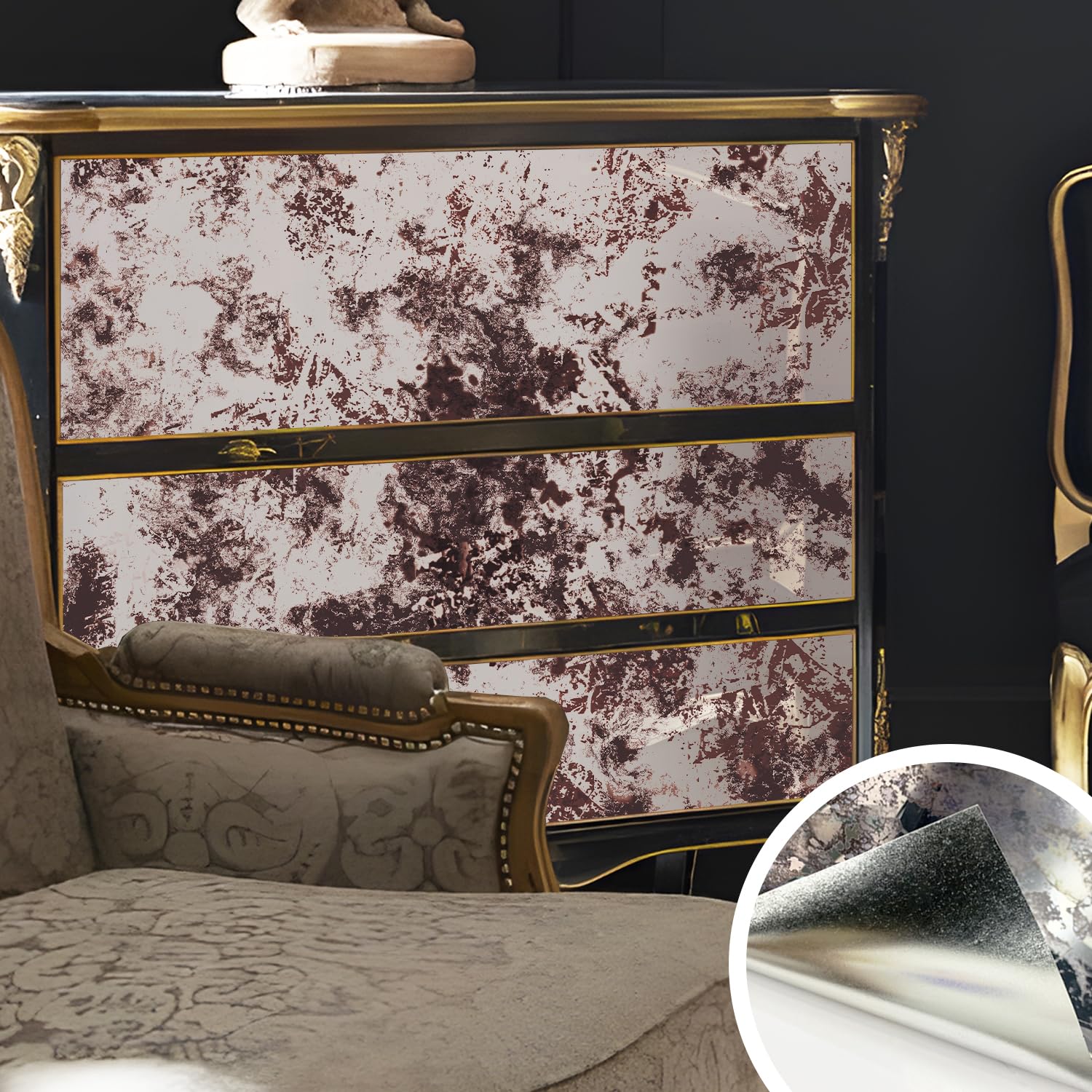 Papier peint vintage rouille pour relooker une commode ou un salon