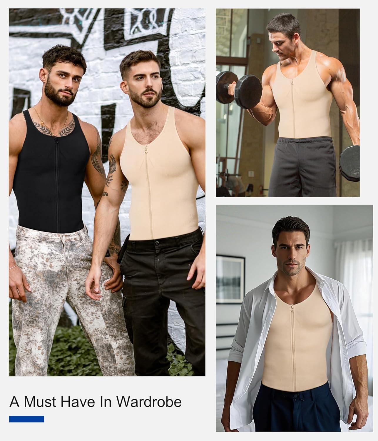 Compression Shirt Mens Shapewear Tank Top Undershirt Slimming Body Shaper Tummy Control Vest Gynecomastia with Zipper - Image 6