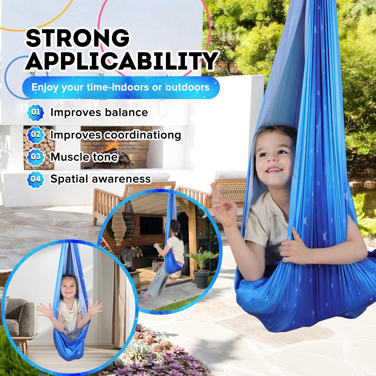 Sensory Swing for Kids & Adults Holds up to 300lbs, Double Layer Therapy Cuddle Swing for Kid with Autism (Blue Starry Sky)