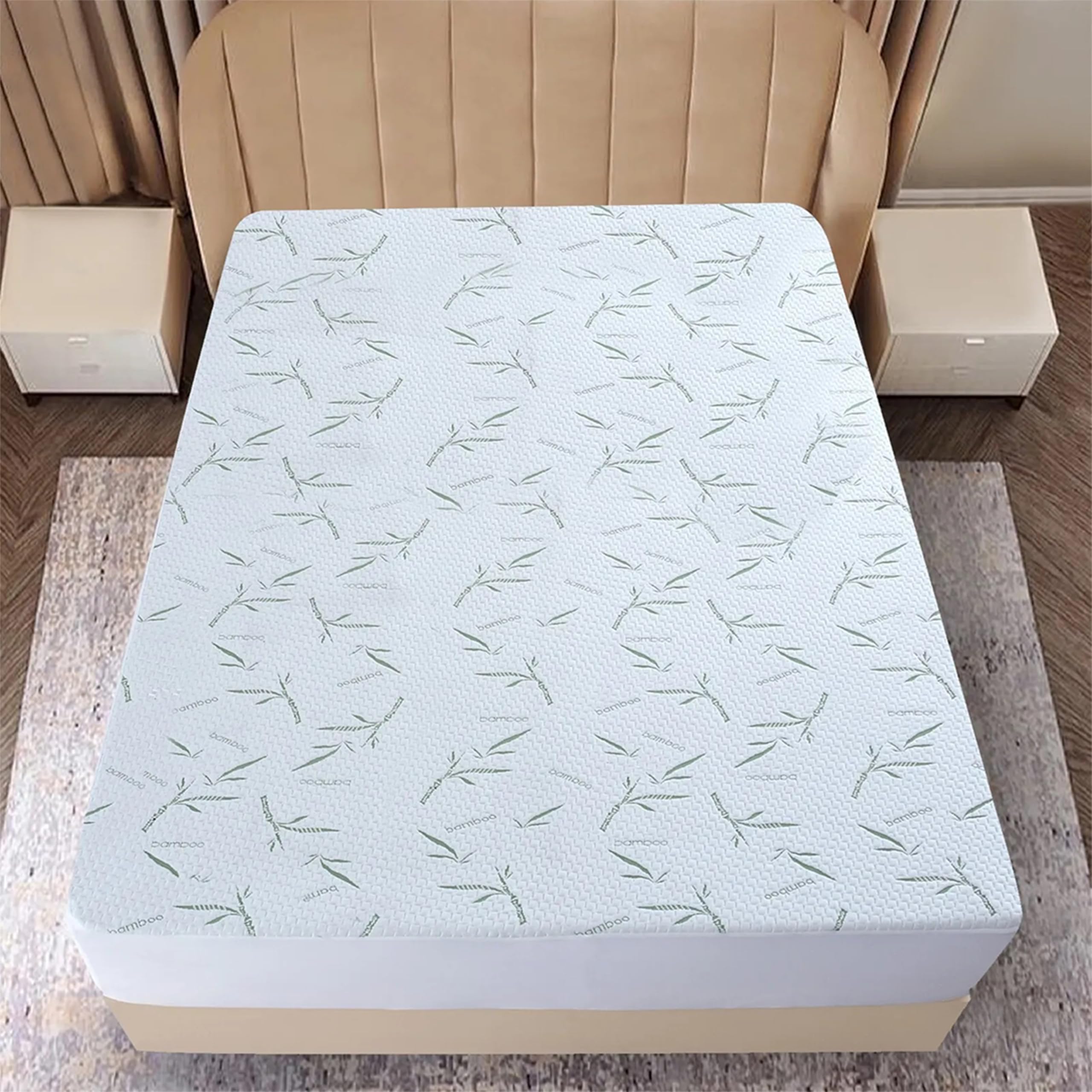 EGYPTO Waterproof Bamboo Mattress Protector - Breathable, Hypoallergenic, Bed Cover | Ultra-Soft, Anti-Bacterial Fitted Waterproof Mattress Protector - (Single)