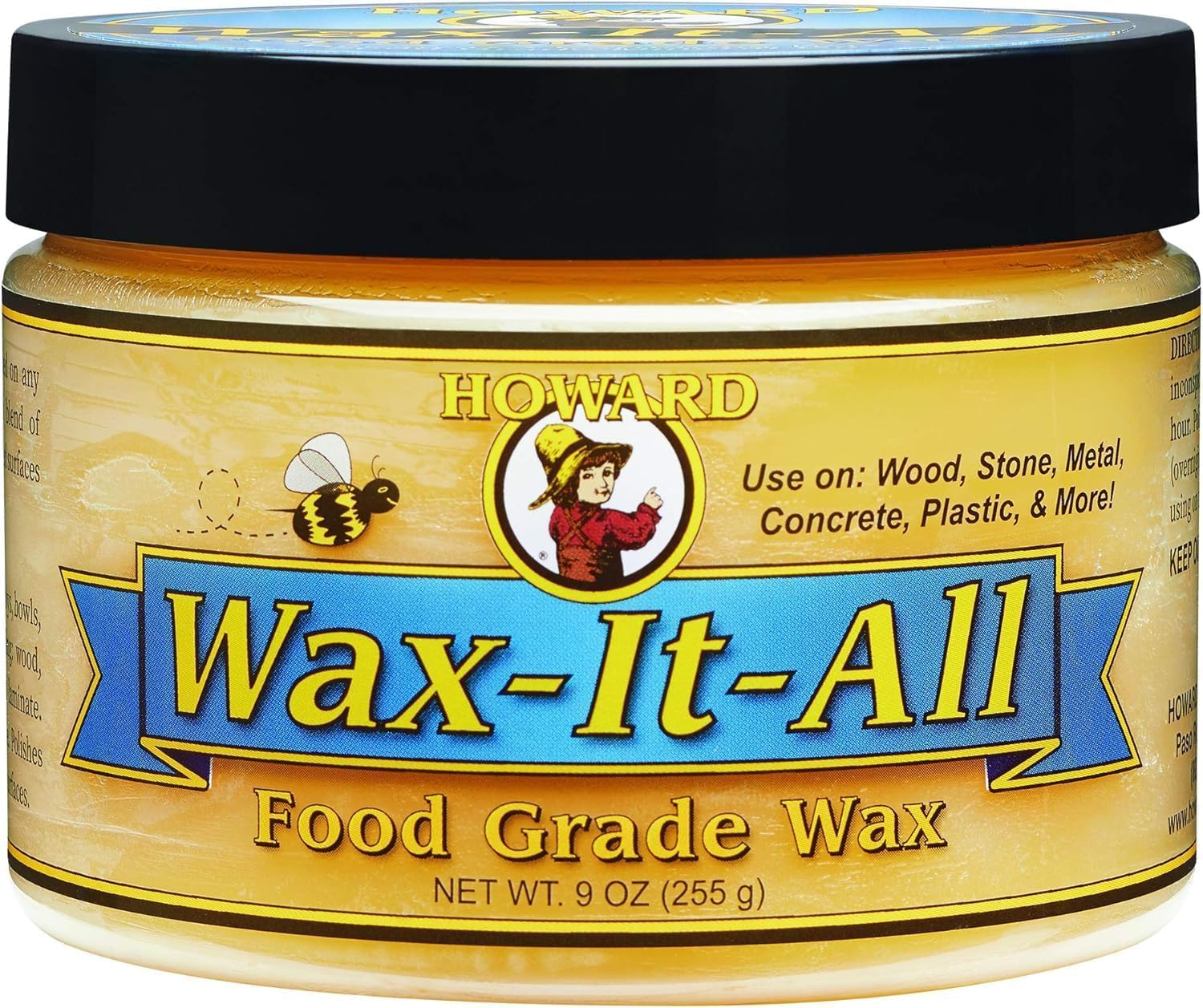 Howard Products Food-Grade Wax Paste | For Wood &amp; Metal | Water-Resistant | With Beeswax &amp; Carnauba | 9 Fl oz, Pack of 6