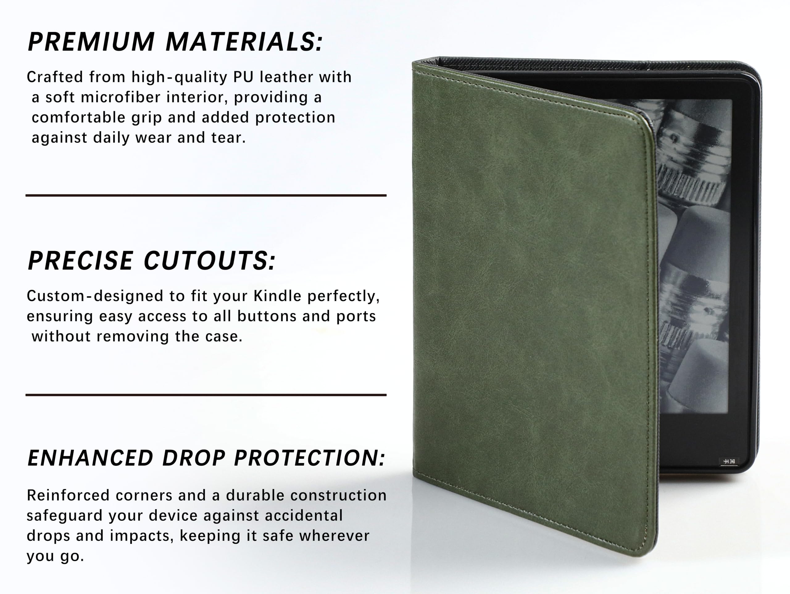 Custodia in pelle vintage verde per Kindle di 11a/10a/9a generazione (2024-2021) 6"/6"/6"/7", custodia in PU con accensione/spegnimento automatico (2022Kindle (11°) 6")