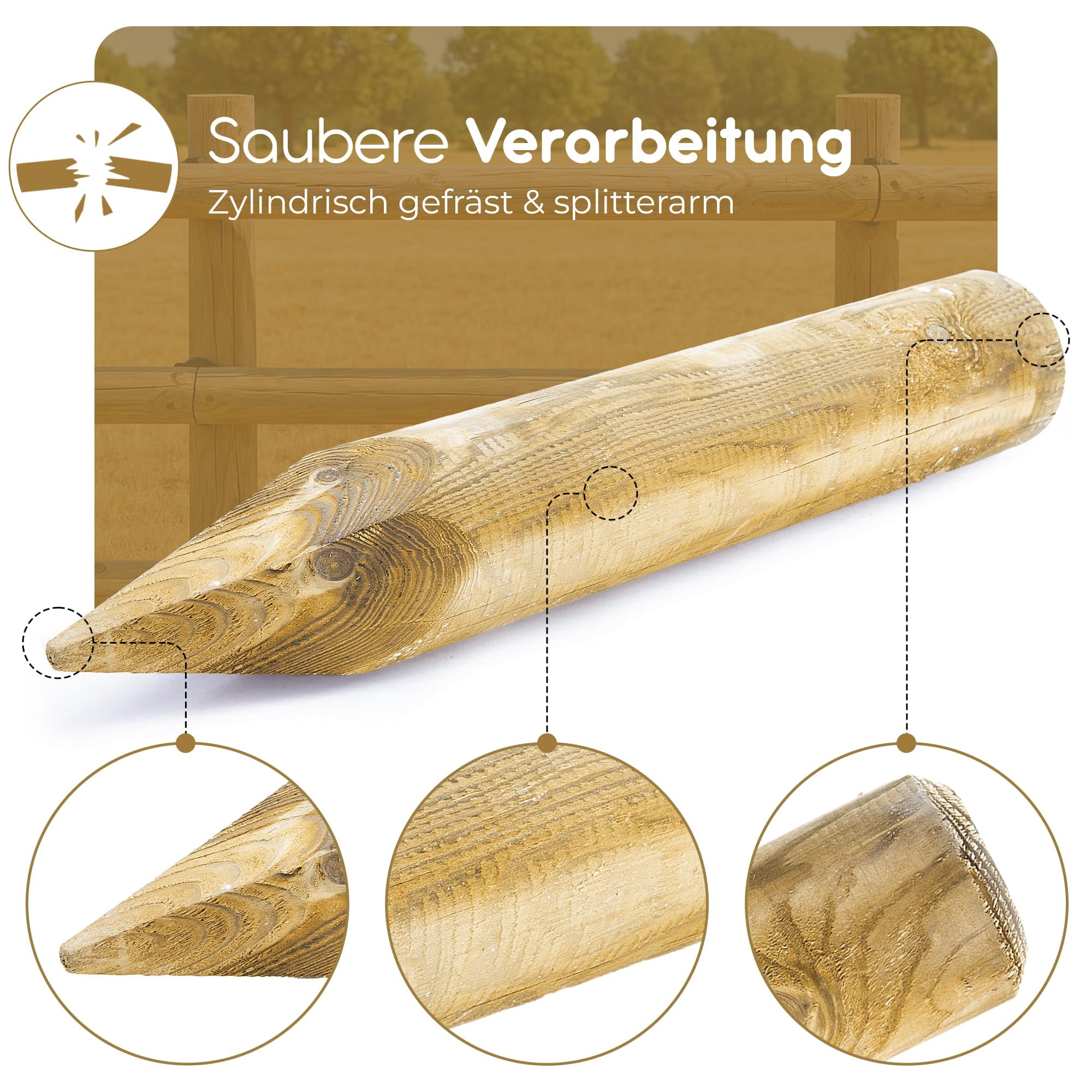 BooGardi Postes de madera · 39 tamaños · Ø 10 cm Longitud: 90 cm 5 unidades · Estaca de madera seca KDI IV · Postes de madera redonda · Estaca redonda para valla de madera, valla de jardín y bancal