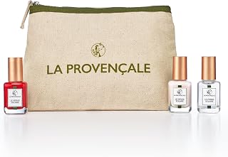 La Provençale Makeup - Ritual Sun Polish - Kit 3 Nail Polish - 1 Base and Fixer, 2 Long Lasting Varnish - Enriched with AOP Provence Olive Oil - Shades: Ramatuelle Red & Rose Orgeat | La Provençale Kit 3 nagellack bas fixator röd rosa olivolja