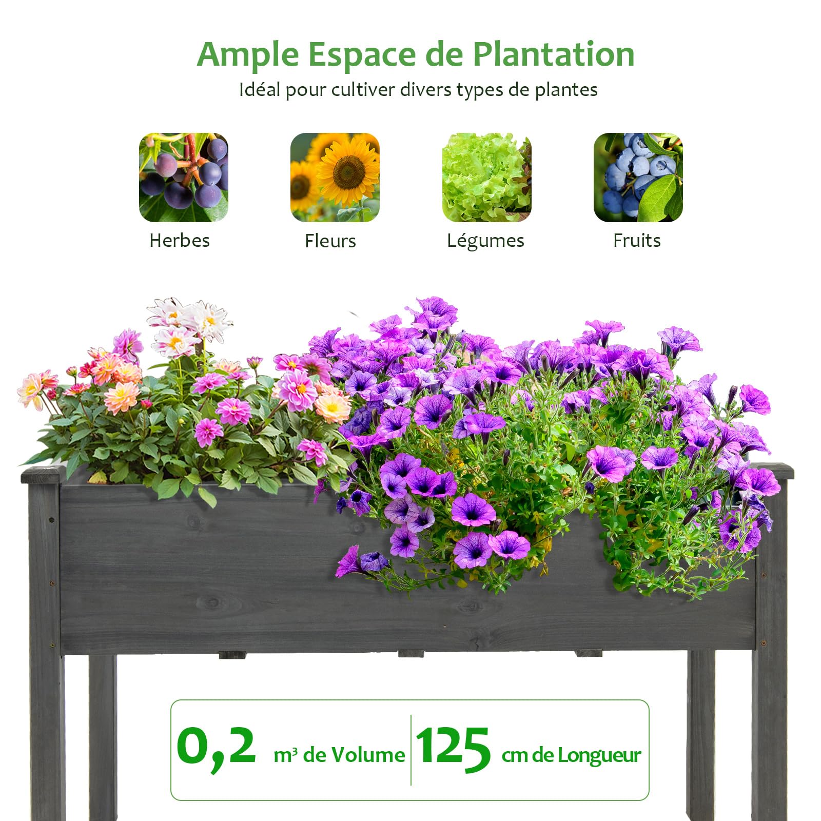 GOPLUS Carré Potager Sur Pieds En Bois 120x60x81cm - Jardinière Surélevée Avec Étagère Orange