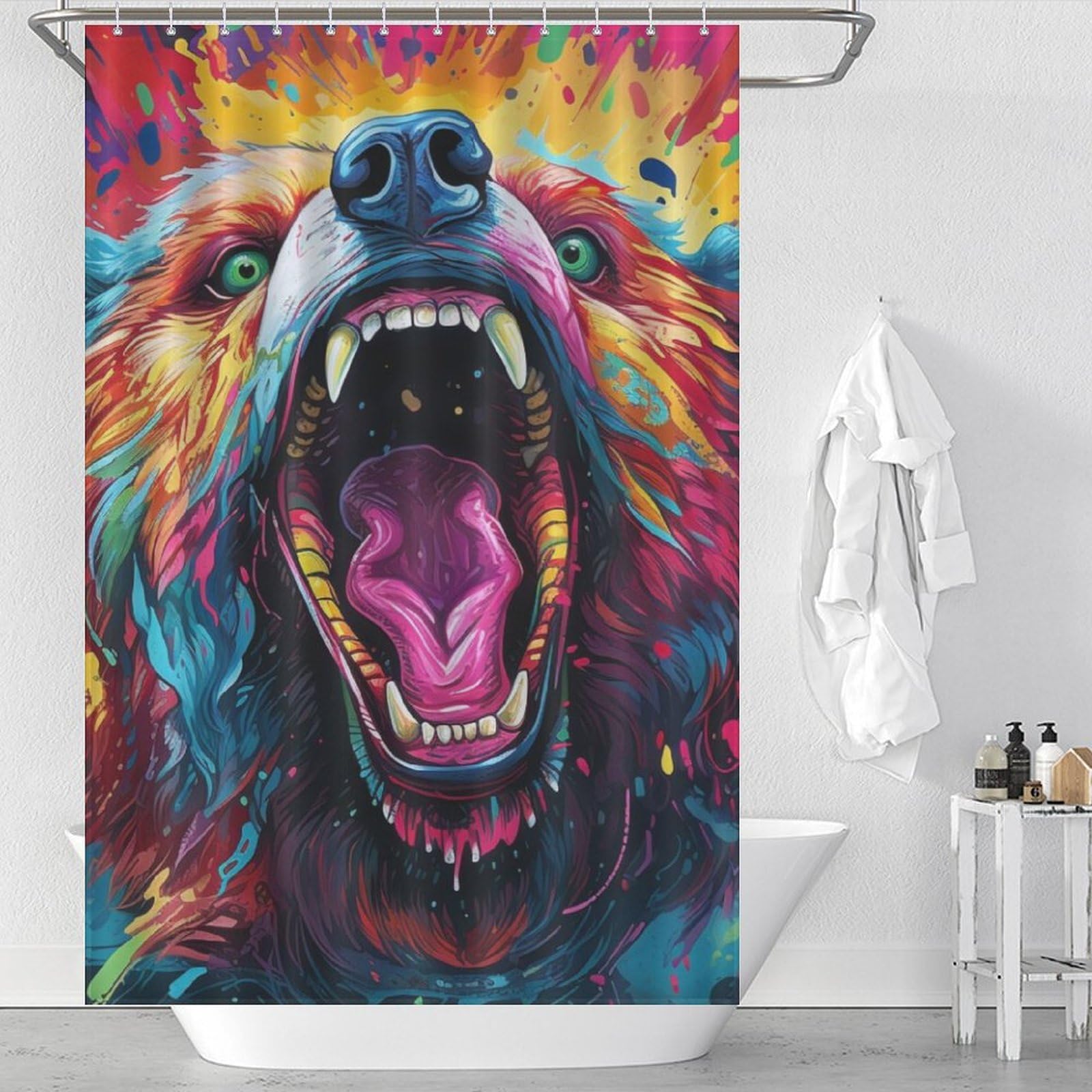 Rideau de douche ours étanche anti-éclaboussures 122x183 cm pour garder le sol sec sans effort