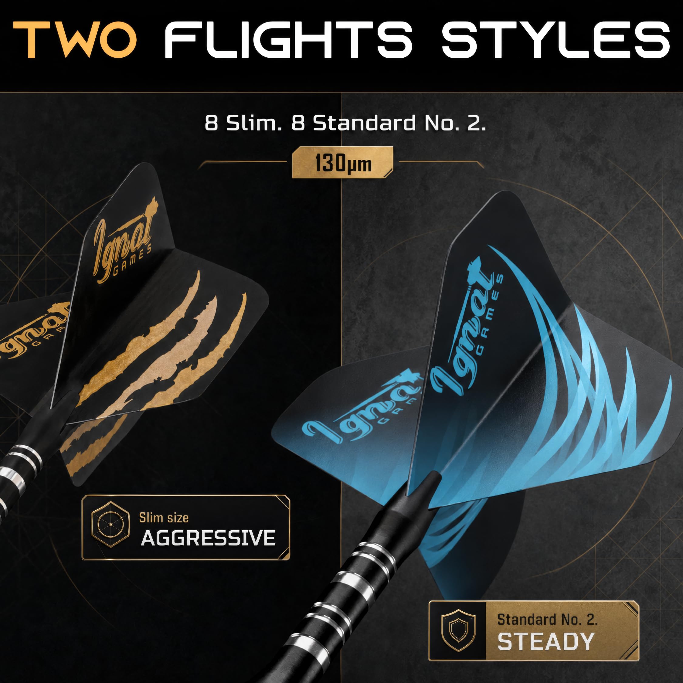 IgnatGames Dart-Set mit Stahlspitze, 3/6/12 Stück, Messing-Dartpfeile, Metallspitzen-Set mit exquisitem Etui, Aluminium-Schäfte, 2 Sets von Flights, Dart-Werkzeug und Spitzer