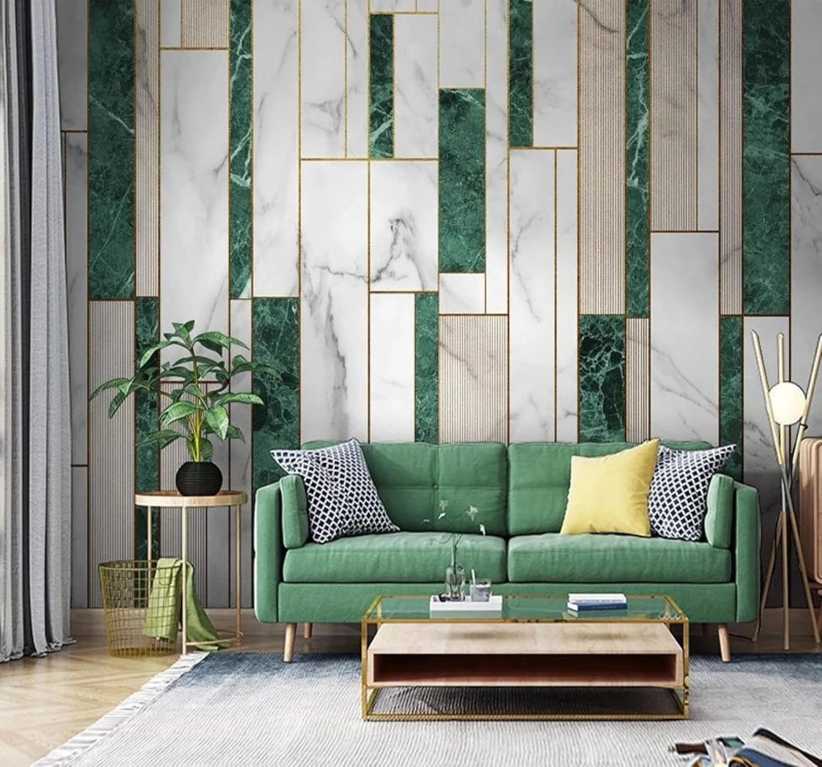 XLMING Abstract Green White Geometric Marble Effect 3D Wallpaper Luxury Home Dining Decor Paste Sofa Living Room The Wall for Bedroom Mural-400cm×280cm
