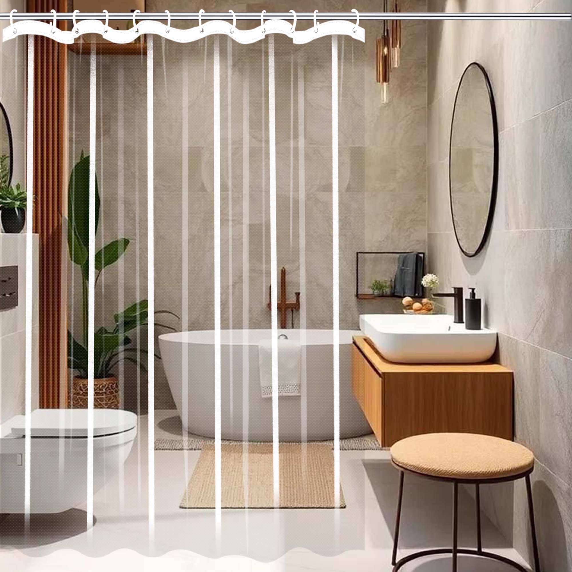 Cortina de ducha transparente de 270 x 70 cm, fácil de limpiar, antimoho, con trabillas para colgar, perfecta para decoración de baño y sala de exposiciones