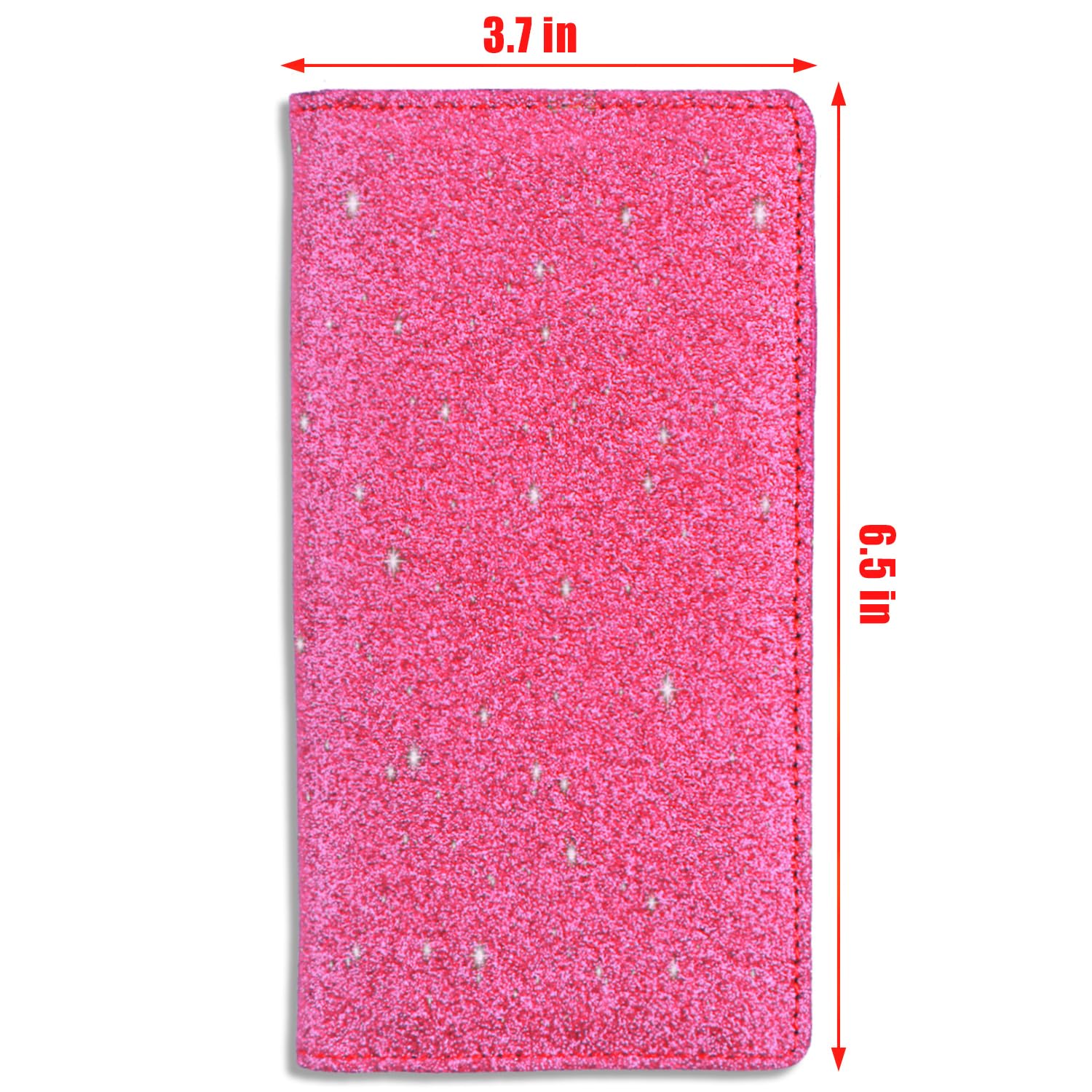 Sanlykate Glitter Checkbook Cover for Girl Women, RFID Blocking PU Leather Standard Register Check Book Case With Pen Inserts & Free Divider, Black: Rose Red Simple Style