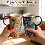 Topadorn 2-Pack 17oz Tasses de voyage en céramique avec lids – Micro-ondes & Lave-vaisselle sans danger, tasses de thé réutilisables pour chocolat chaud, fleurs et oiseaux