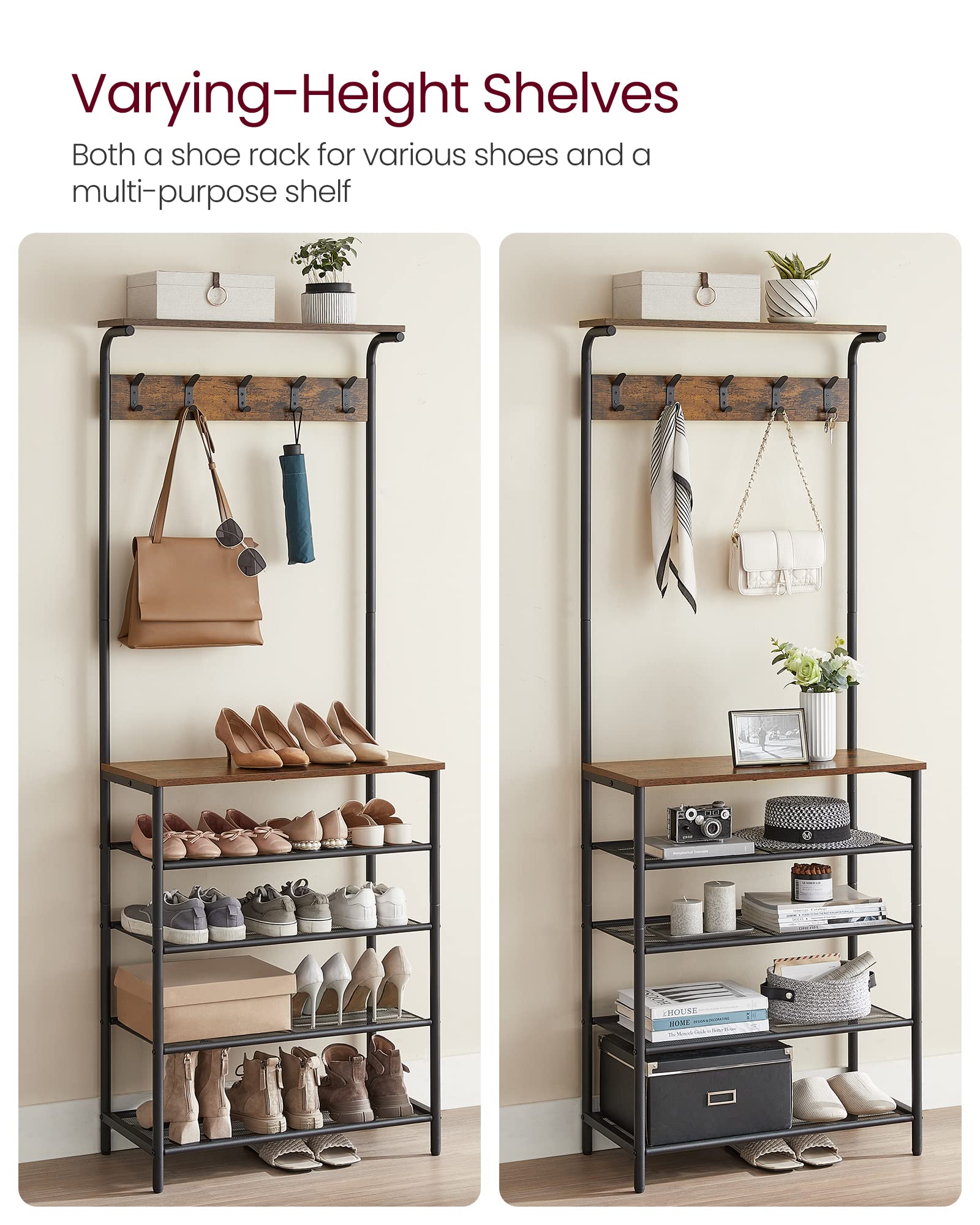 Saute Tree Rack Hall Tree Shoe Storage 5-tier Industrial Rustic Brown VASAGLE Coat Rack ...