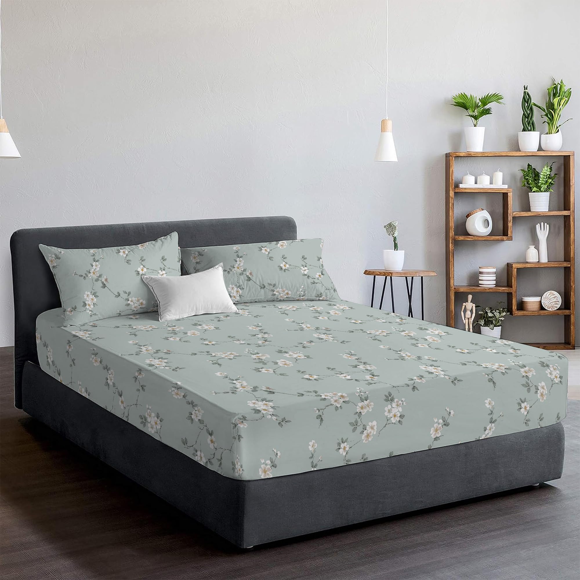 Reliancebedding Mint Bloom 100% Egyptian Cotton 400Tc 3Pc Single Fitted Sheet Set 30Cm Depth