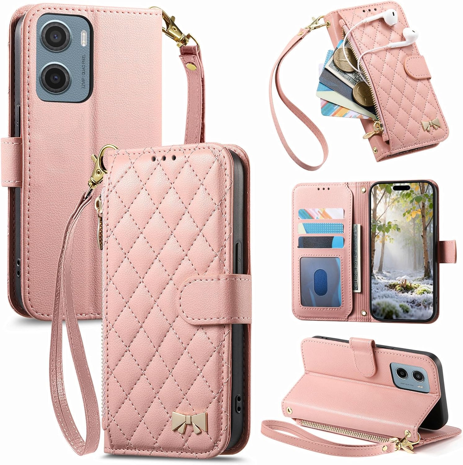 Compatible with Oppo A6x 4G Compatible with Oppo A6x 5G / A6x (India) / A6s (India) Flip Kickstand Zipper Wallet with a Lanyard and Magnetic Closure Phone Case Pink