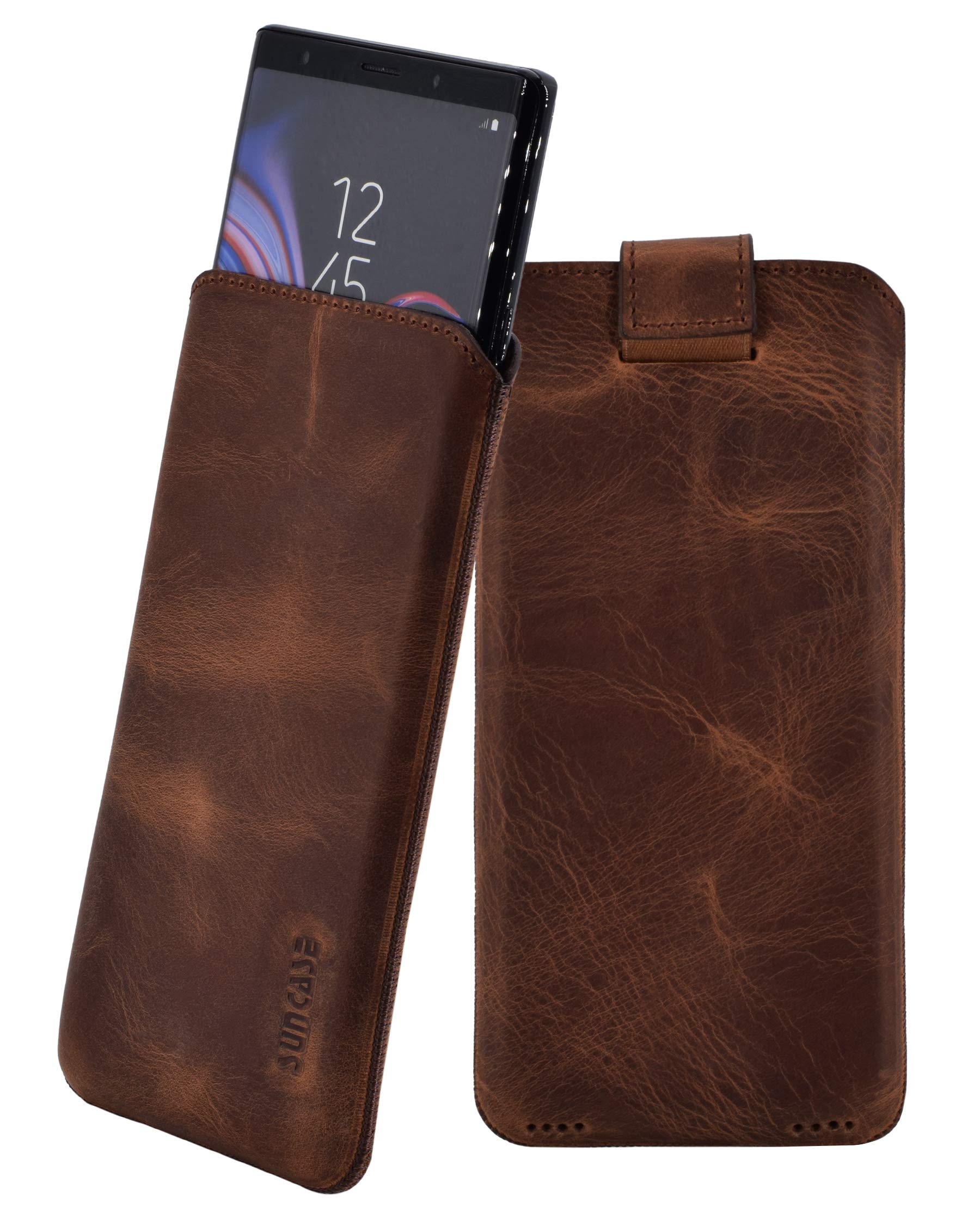 Suncase Slim-Edition Custodia In Vera Pelle Per Google Pixel 4 XL - Colore Caffè Antico Con Chiusura Magnetica