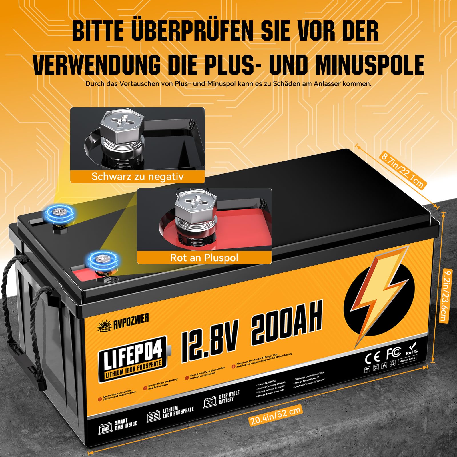 Batteria al Litio 12v 200ah, Batterie Lifepo4, 2560wh Ricaricabile Batteria Litio Con 200A BMS Integrato, 18000 Cicli Profondi Per Camper, Pannelli Solari, Caravan, Sistemi Off Grid et Golf Cart
