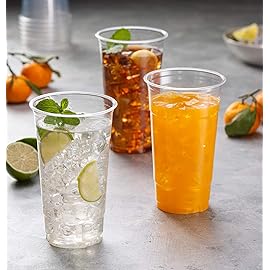 Crystal Clear PET Cups for Iced Coffee,Milkshake, Cold Drinks, Slush, Smoothy\'s, Slurpee, Ice cream, Dessert, Party\'s, Plastic Disposable Cups (50, 32 oz)