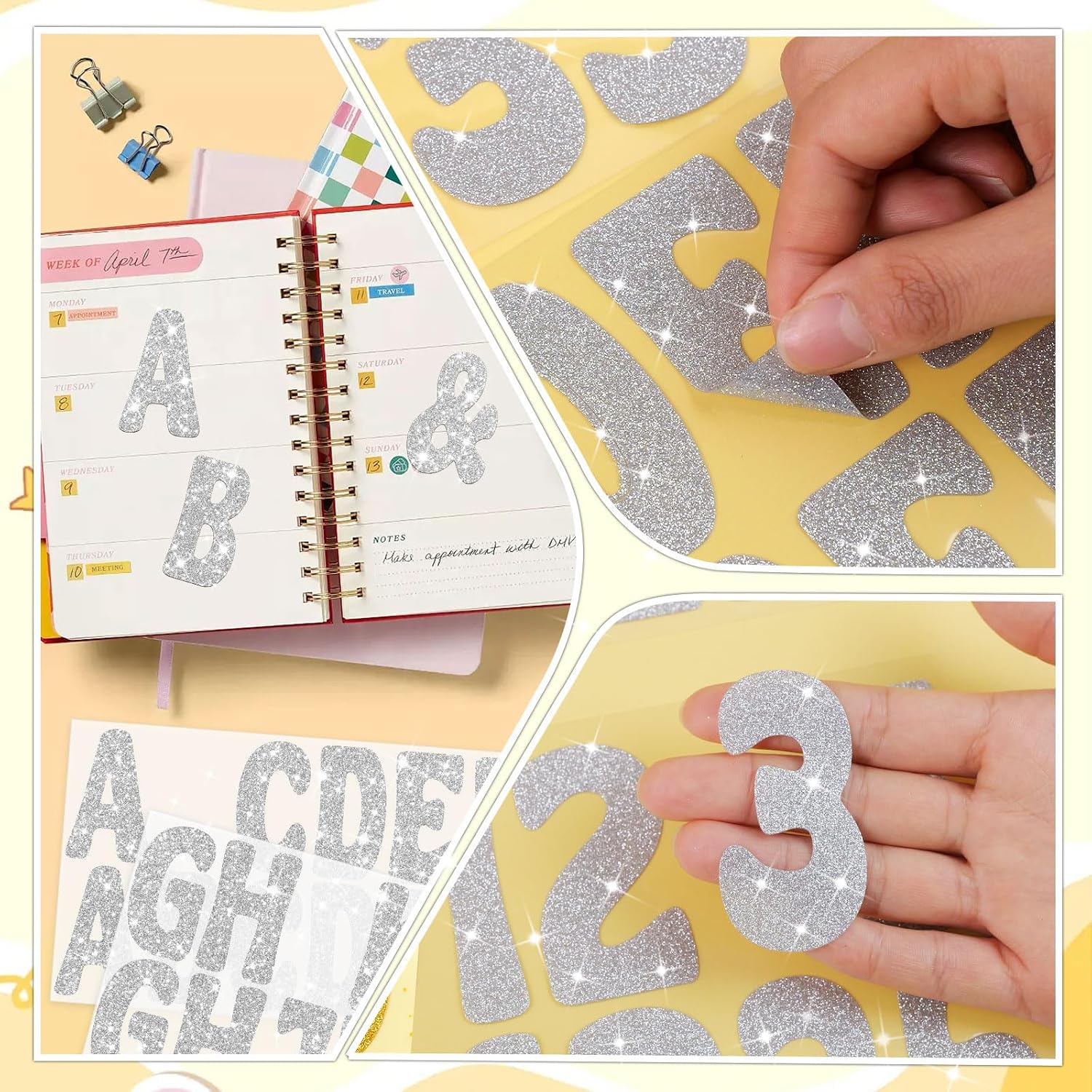 176 Pcs Glitter Letters Sticker Large Bulletin Board Letter(Silver,2.5Inch)