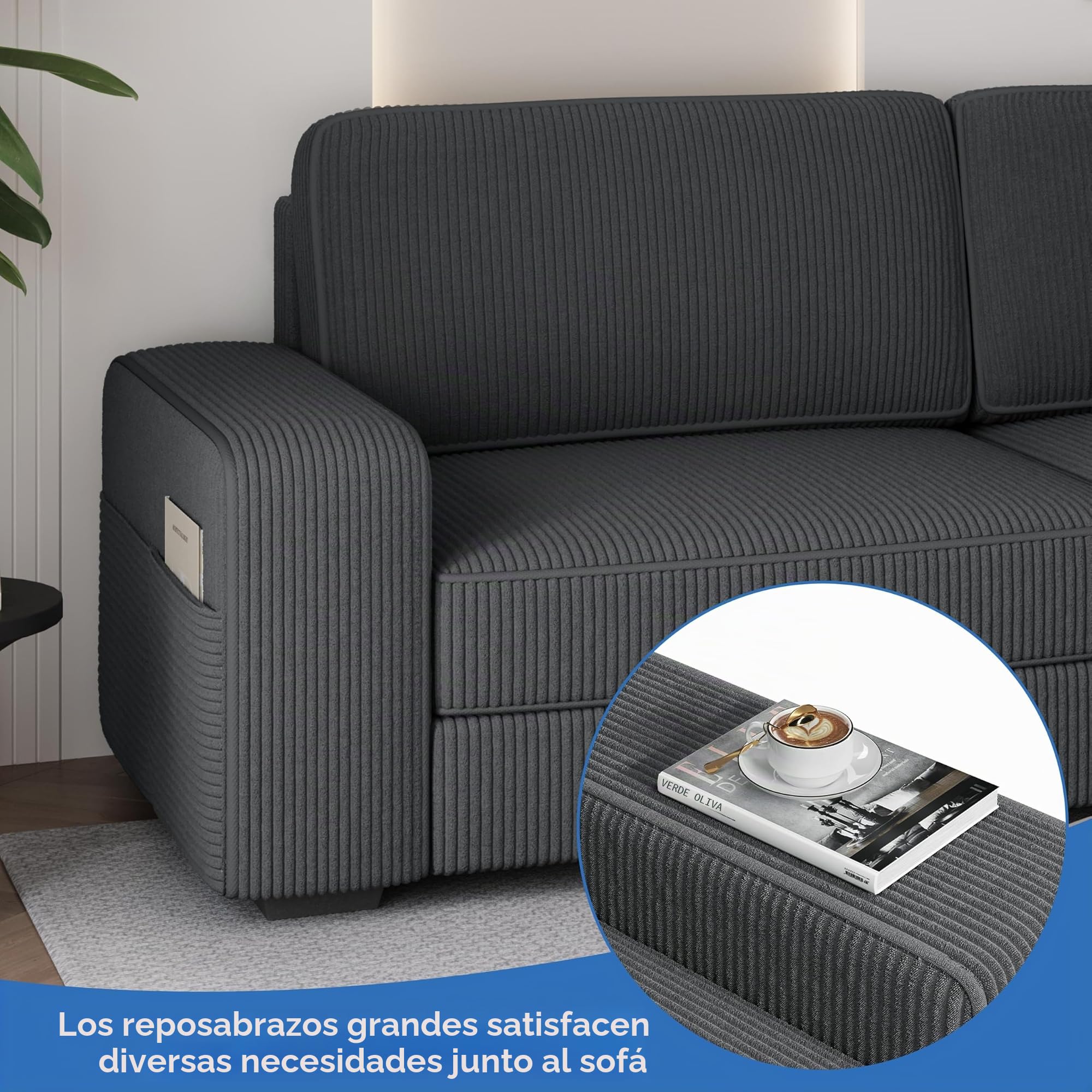 Yaheetech Sofá de 2 Plazas Tapizado de Pana con Cojines Extraíbles Gris | Sofá de 2 Plazas 212 X 81 cm, Capacidad Max Carga 272 KG, Cojines Extraíbles, Estilo Moderno, Bolsa Lateral