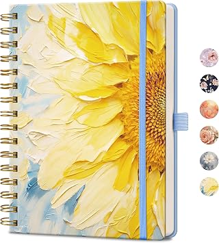 A5 Spiral Notebook, 160 Lined Pages, Hardcover, Vibrant Sunflower