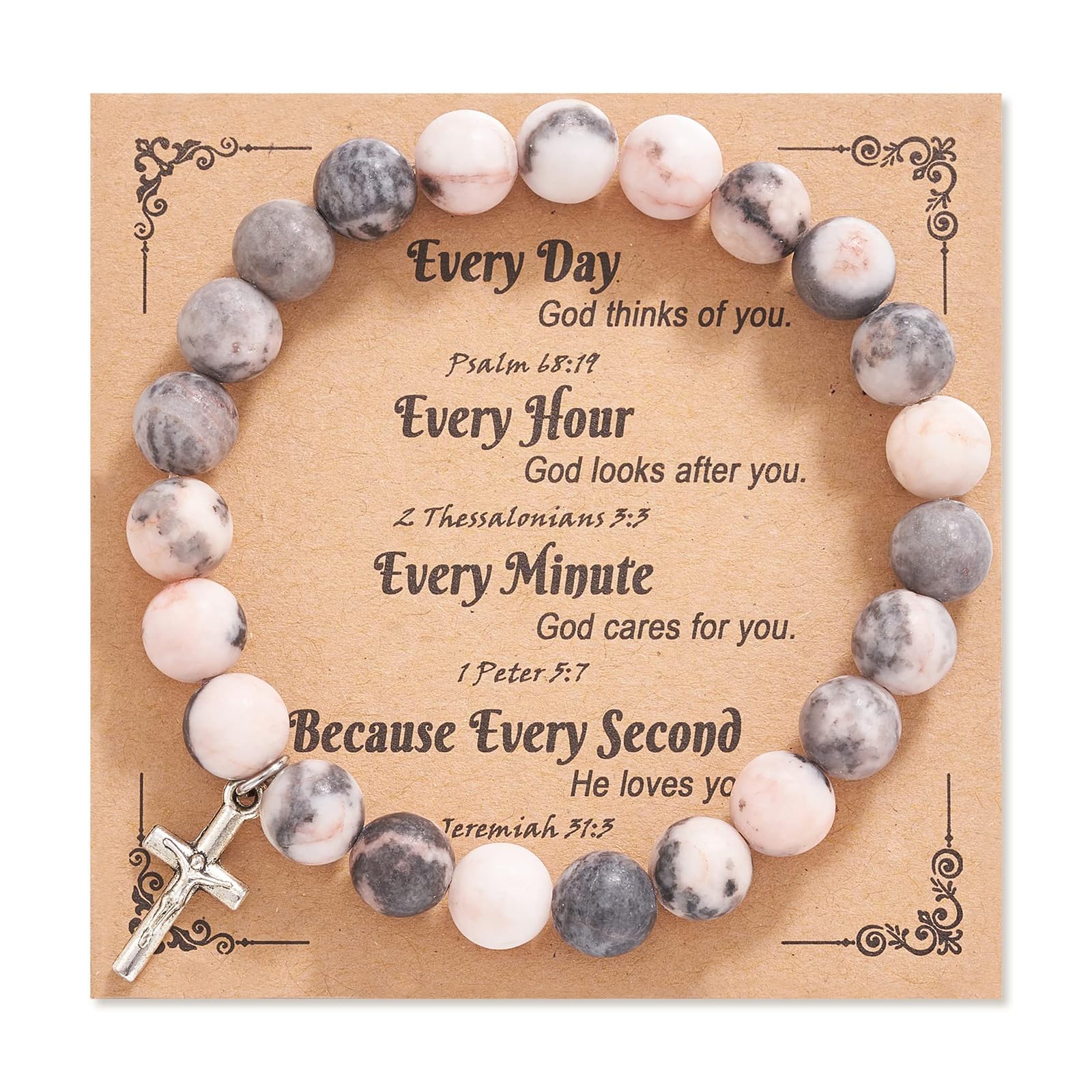 Rofusn Cross Rosary Beads Bracelet: Religious Prayer Natural Agate Beads Stretch Bracelet Jewelry Inspirational Gifts To Women Friends