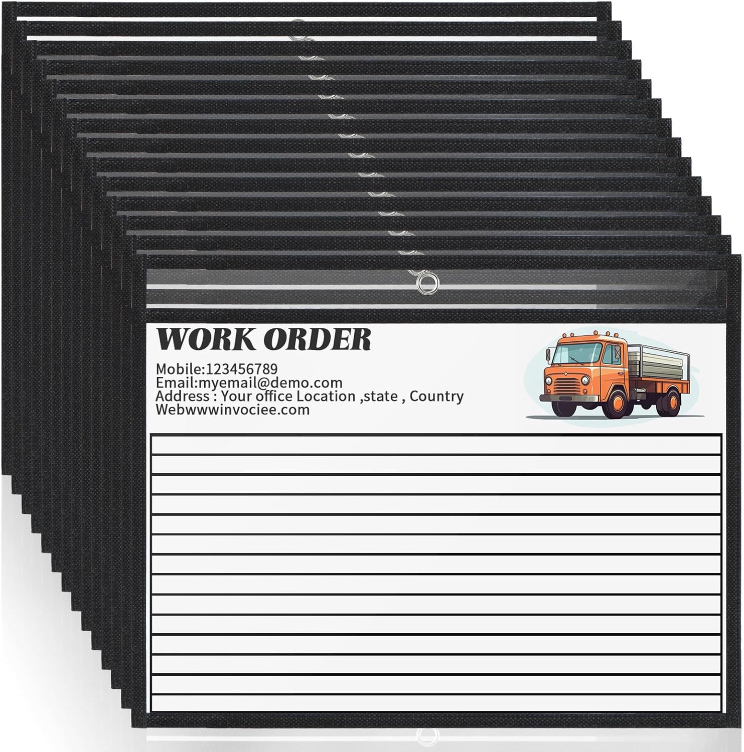 Ireer 30 Pcs Dry Erase Document Holder, Horizontal Job Ticket Holder 8.5x11, Dry Erase Pocket, Reusable Clear Plastic Paper Sleeve, Plastic Paper Holder for Office Business(Black)