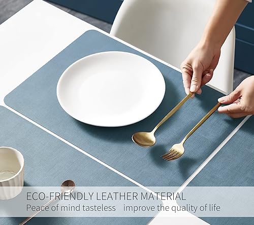 Miniatura 2 de RENMTURE Mantel individual de cuero artificial, doble cara con doble color, textura de tela de imitación, a prueba de aceite, resistente a las