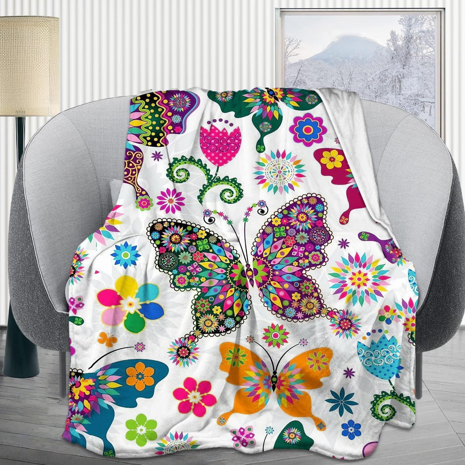 Butterfly Baby Blanket, Butterfly Gifts for Baby Girls Boys Kids 30"X40", Soft Flannel Blanket for Newborn Toddler Crib Swaddle, Colorful Flowers Fleece Throw Quilt for Kids Bed Couch Sofa