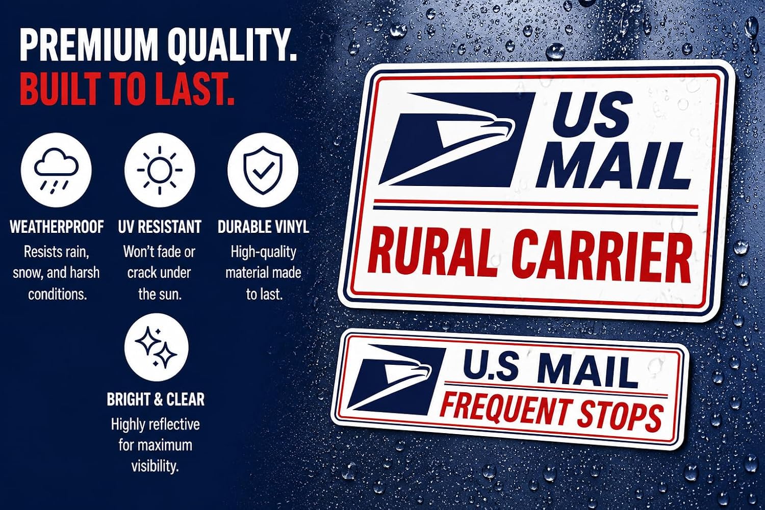 (3 Pack) U.S. Mail Delivery Driver Magnetic Signs U.S. Rural Delivery Carrier Magnets, 2 (12"×8") 1 (11"×3") For Cars, SUV, Trucks, Reflective (white)