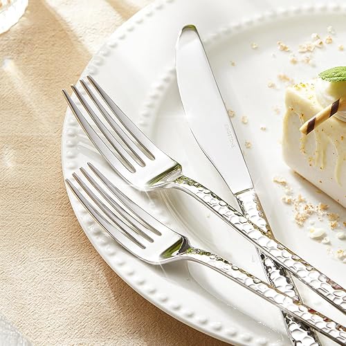 Miniatura 4 de KINGSTONE Juego de cubiertos martillados de 20 piezas, juego de cubiertos de acero inoxidable 18/10 para 4, juego de cubertería para el hogar,