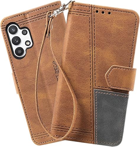 KKEIKO Funda para Galaxy A32 5G, funda tipo cartera para Samsung Galaxy A32 5G, cubierta magnética de piel sintética con parachoques interior a