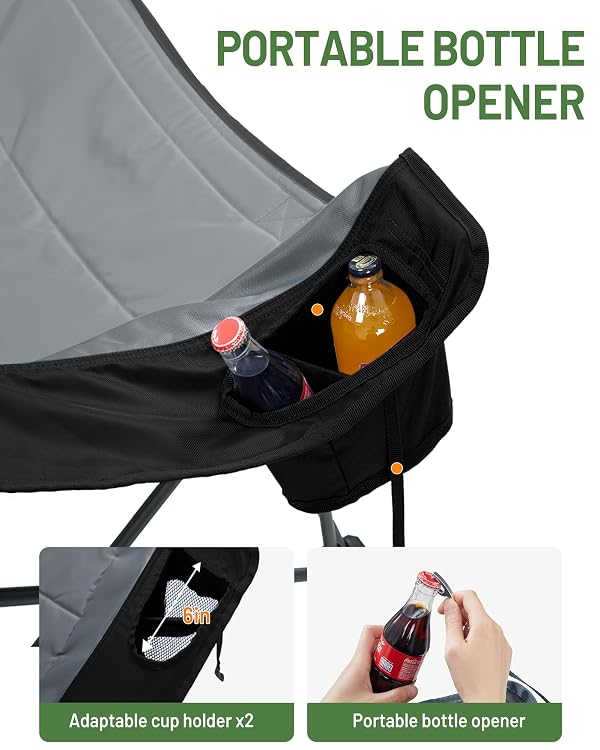 Timber Ridge Padded 3 Person Camping Chair with Cup Holders and Pockets, Outdoor Folding Loveseat Camping Chairs, 1050lbs Capacity Heavy Duty Camp Couch for Outside Picnic, Beach, Lawn, Sports, Black by TIMBER RIDGE - Used condition - Image 6