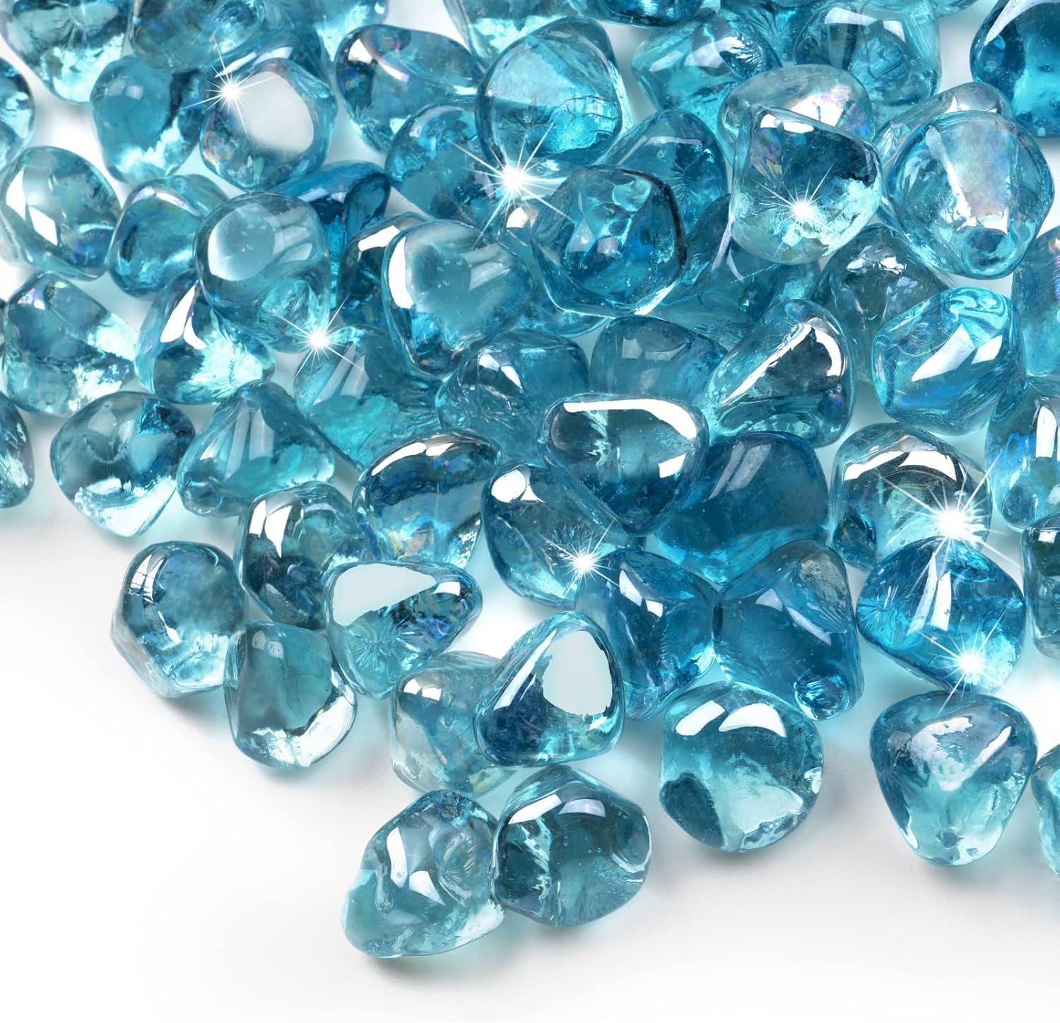 SHINESTAR 30LB Fire Pit Glass Diamonds, 1 Inch Fire Glass for Propane Fire Pit, Gas Fireplace, Caribbean Blue