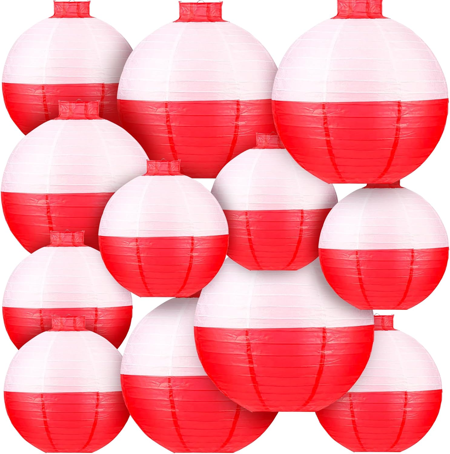 Fishing Bobber Paper Lanterns Round Decoration Lantern 12 PCS Red and White Hanging Paper Lanterns for Fishermen Theme Party Decoration Supplies Birthday Decor