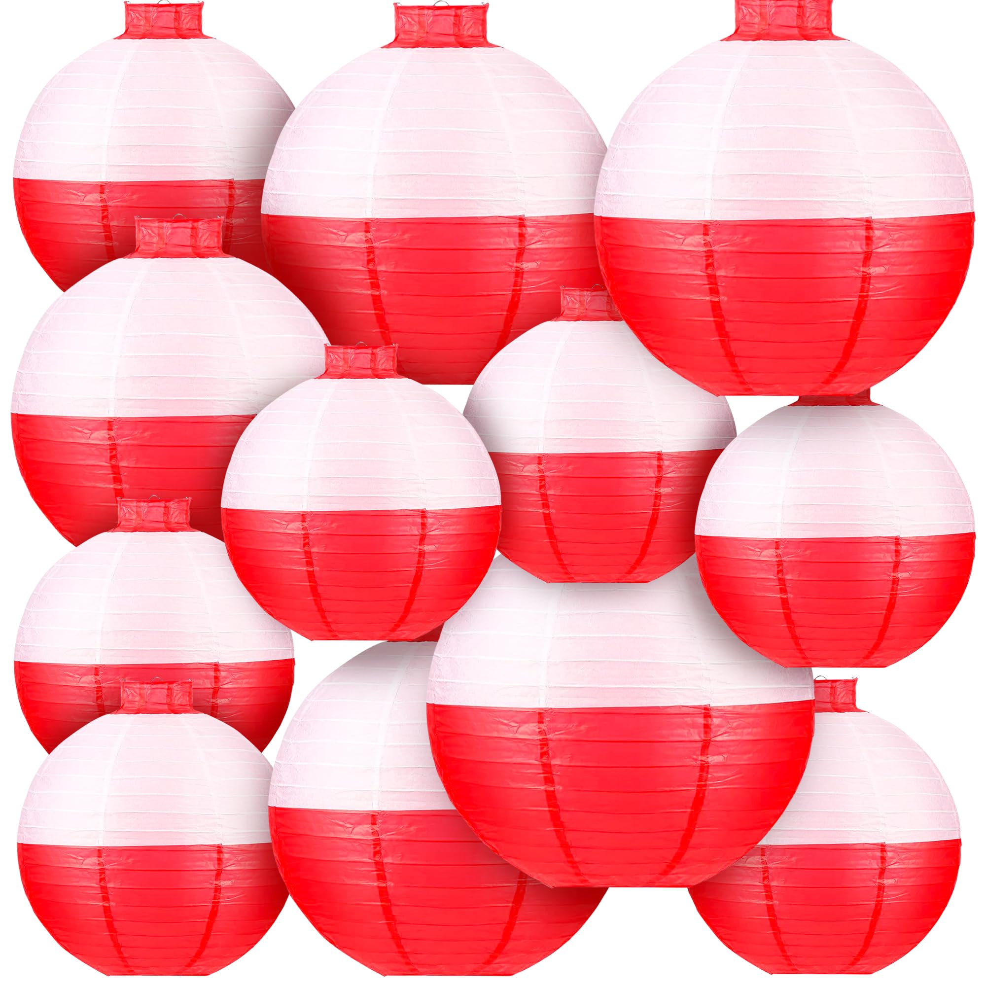 Fishing Bobber Paper Lanterns Round Decoration Lantern 12 PCS Red and White Hanging Paper Lanterns for Fishermen Theme Party Decoration Supplies Birthday Decor