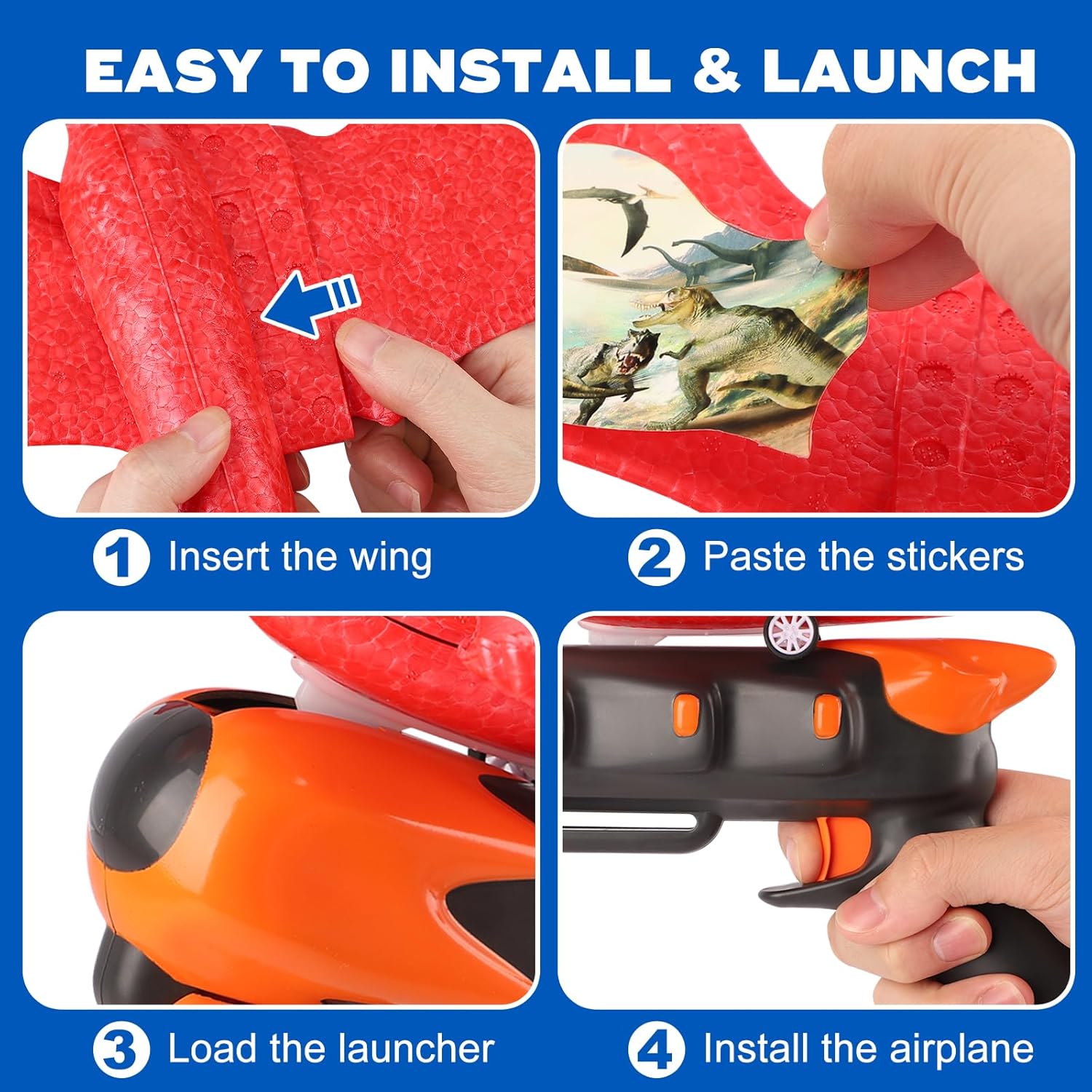 3 Pack Dinosaur Airplane Launcher Toys,Flying Toys for 3 4 5 6 7 8 9 10 Year Old Boys,Kids Toys 5 6 7 8 9 10 12 Year Old Boy Gift Ideas,Airplane B-Day Party Supplies, Green,Orange,red - Image 4