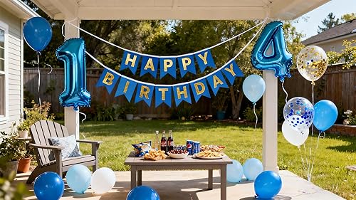 Miniatura 8 de Decoraciones de cumpleaños número 10, color azul para niños y niñas, pancarta de feliz cumpleaños número 10, globos de papel de aluminio de látex