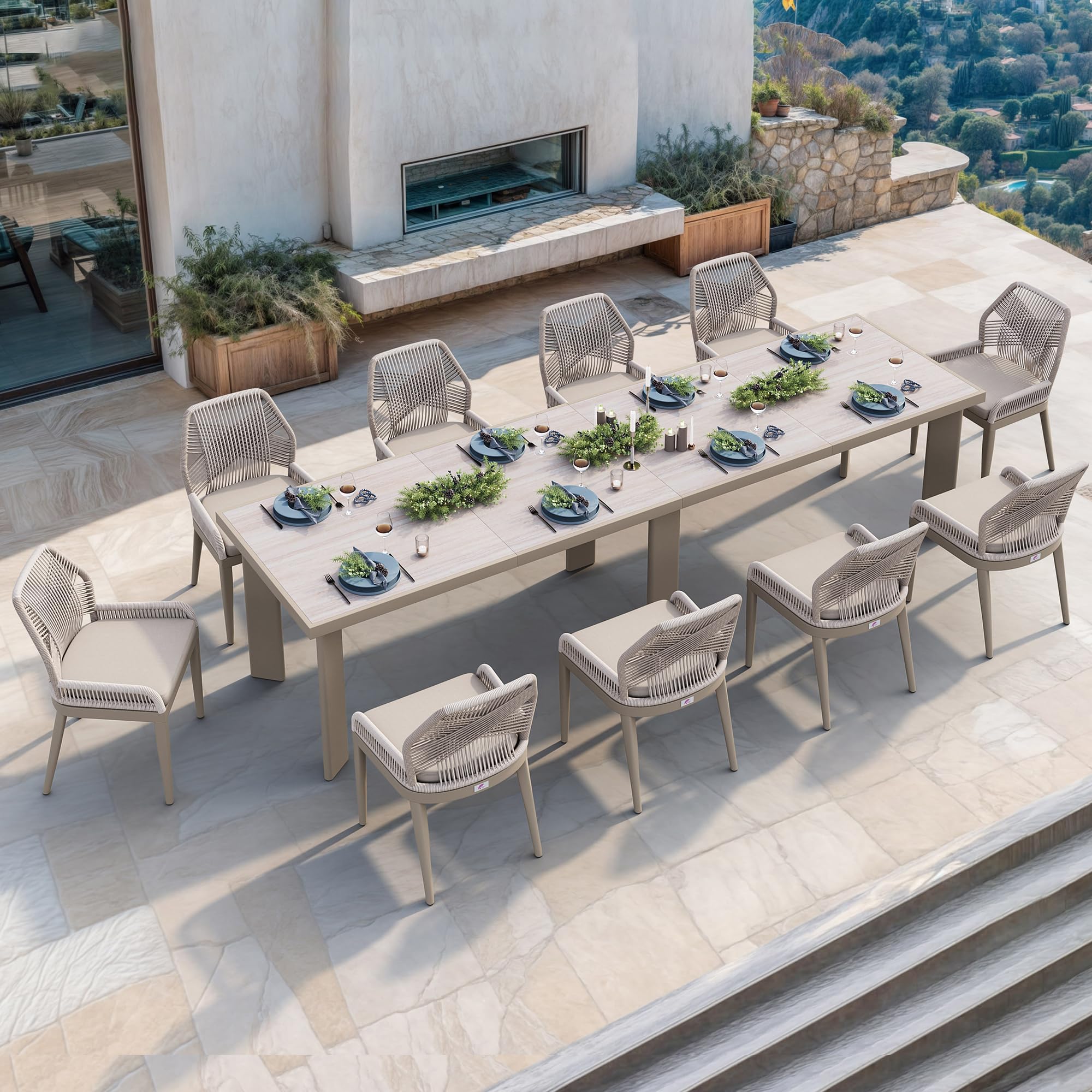 PURPLE LEAF 11 Pieces Patio Dining Set with Cushion and Backrest, Champagne