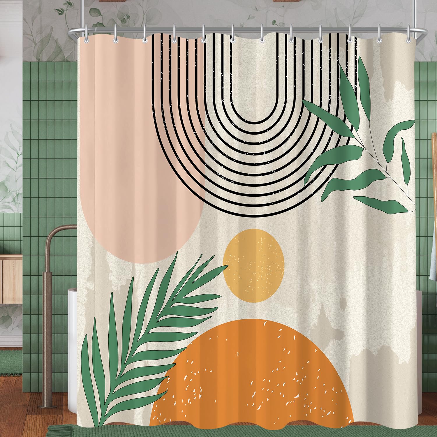 Lerores Shower Curtain, 160 x 160 cm, Boho Style, Weighted Hem, Anti-Mould, Water-Repellent, Washable Polyester Bath Curtains with 12 Eyelets and Shower Curtain Rings for Bathroom, Bathtub
