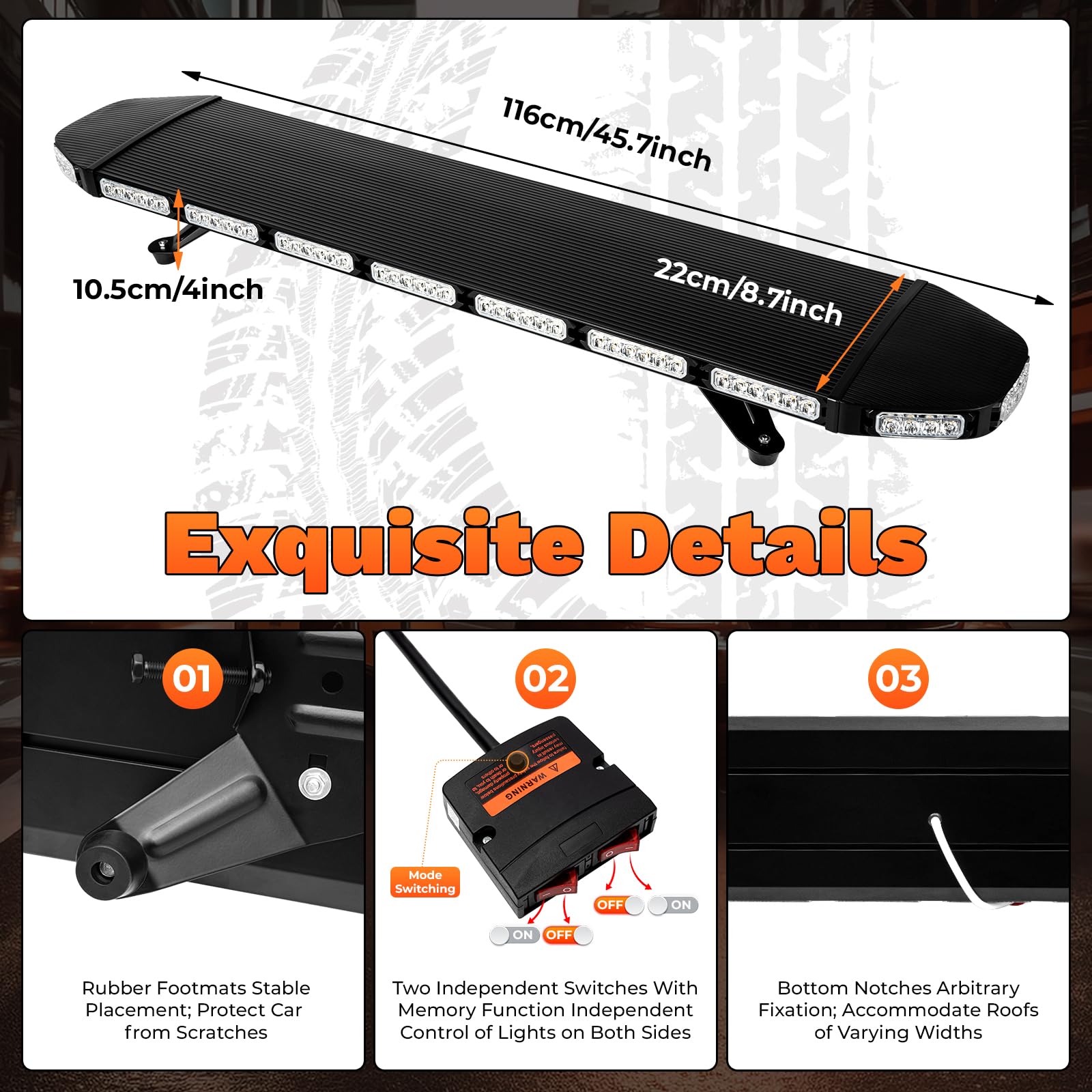 DONSU LED Emergency Beacon Strobe Light Bar, 47